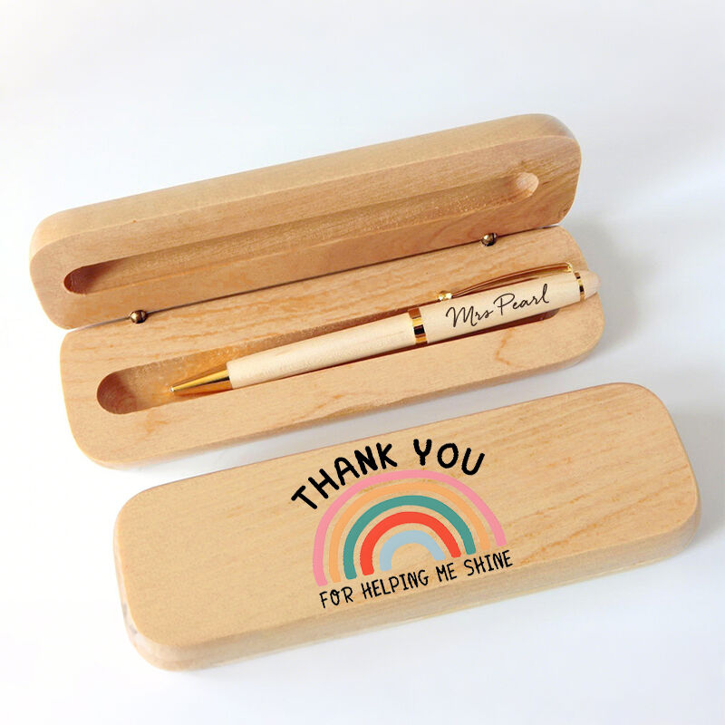 Personalized Pen Wooden Box Thank You For Helping Me Shine Rainbow Design Perfect Gift for Teachers