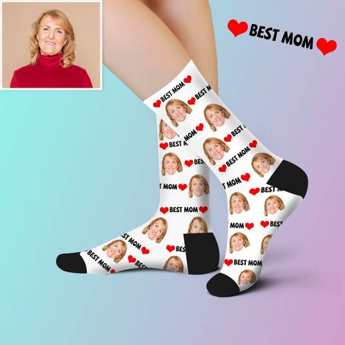 Calcetines personalizados con foto de cara con texto best mom regalo para día de madre