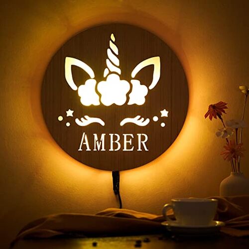Personalized Unicorn Wooden Name Wall Light for Kids Room Birthday Gift for Kids