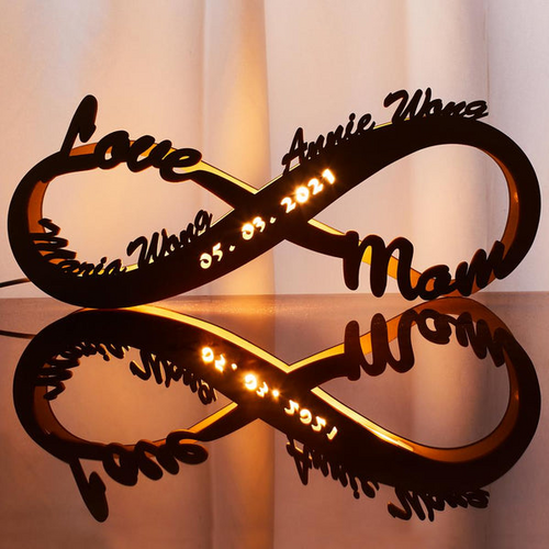Benutzerdefinierte Lampe Light Up Letter Name Sign graviert hölzerne Nachtlicht personalisierten Namen Licht Unendlichkeit Liebe Geschenk für Mama