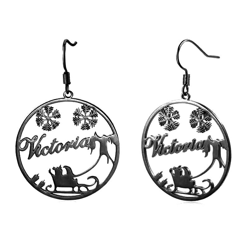 "Flying Snowflakes" Personalized Name Earrings