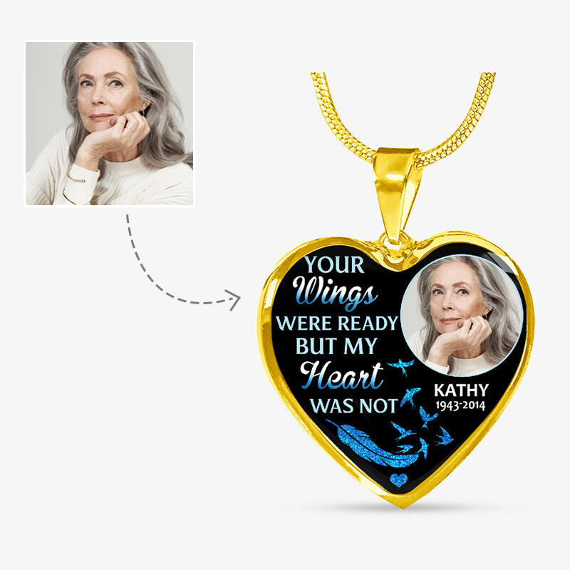 "Your Wings Were Ready But My Heart Was Not" Unique Memorial Custom Photo Necklace