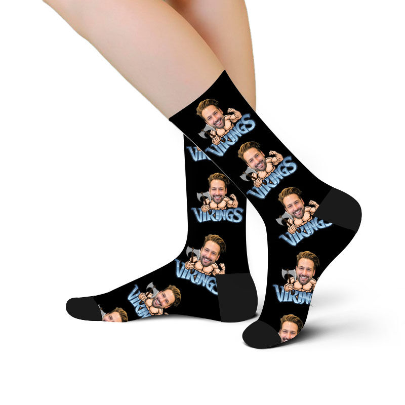 Custom Face Picture Socks Printed with Vikings for Man