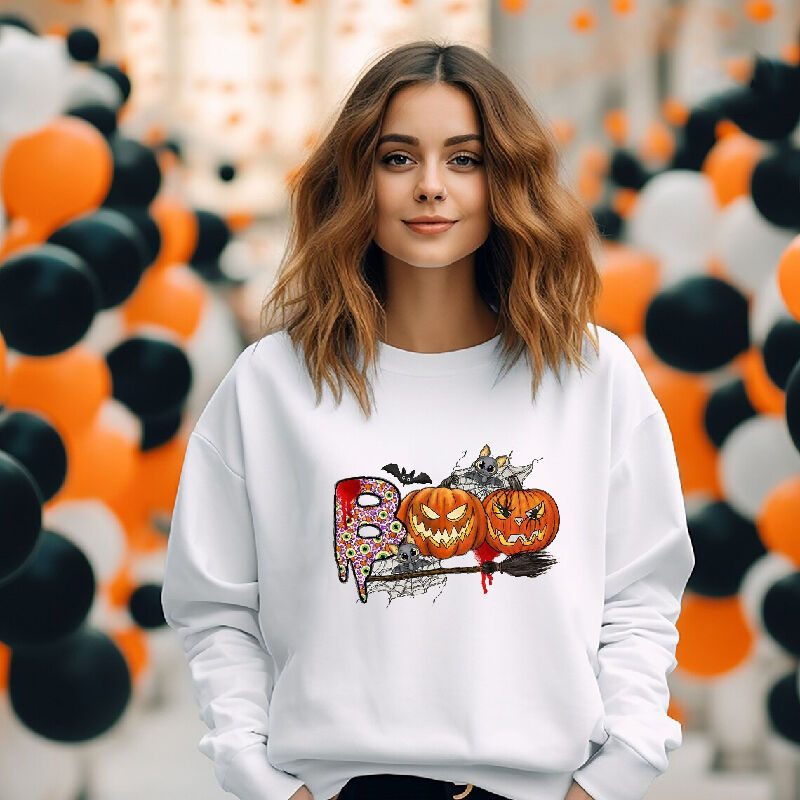 Cool Style Sweatshirt with Pumpkin Pattern With Evil Smile Spooky Gift for Halloween