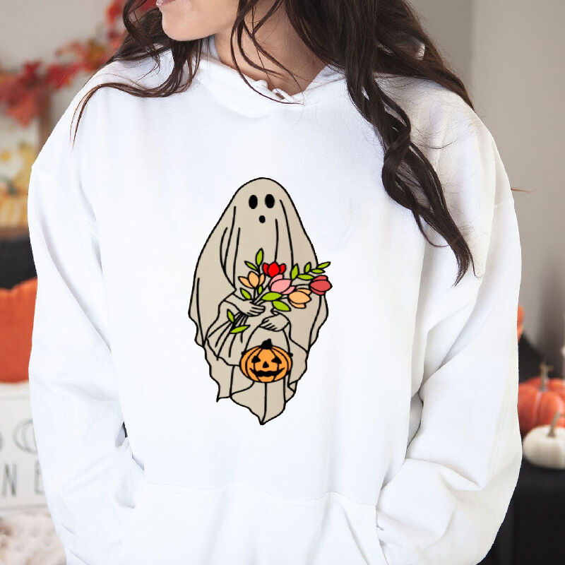 Unique Hoodie with Flower Ghost Pattern Bright Halloween Gift