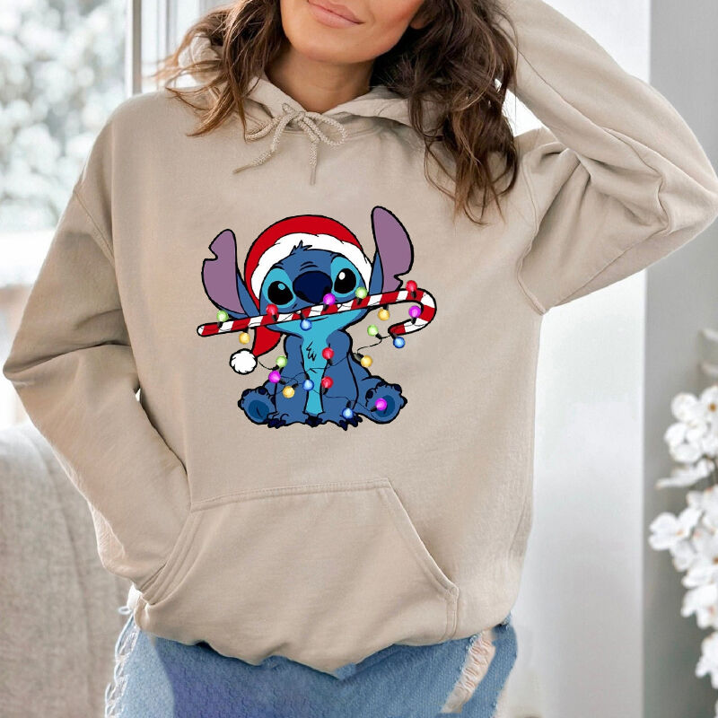 Sudadera con capucha personalizada con bombillas de colores y muleta regalo creativo de Navidad