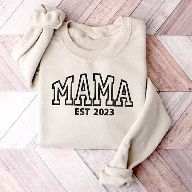 Sweat personnalisé brodé MAMA avec année personnalisée Cadeau simple et élégant pour la meilleure maman