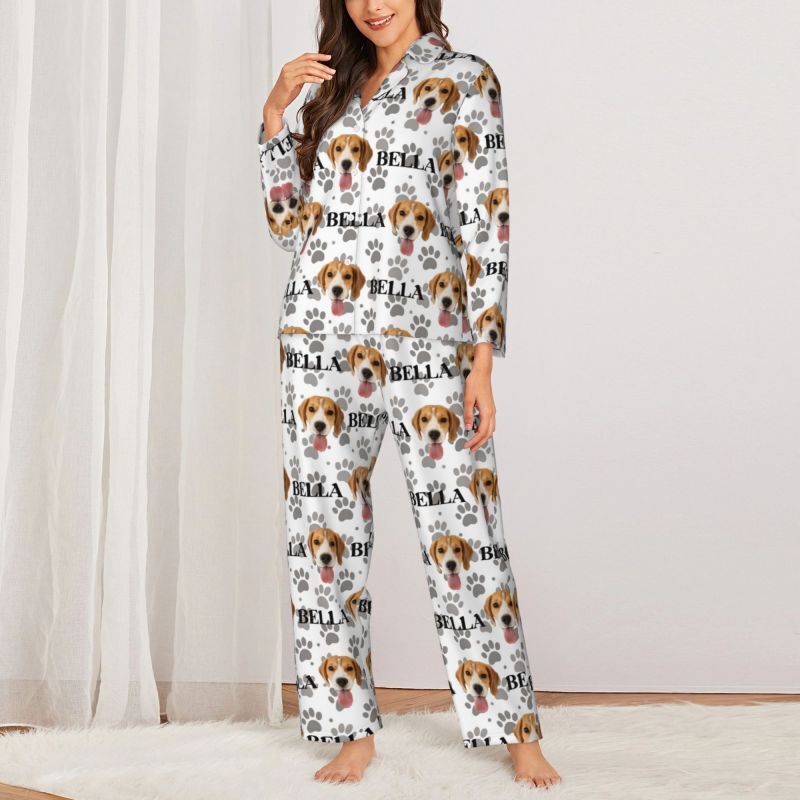 Pyjama personnalisé avec photo et nom d'animal de compagnie personnalisés et jolis motifs d'empreintes de pattes, cadeau pour les amoureux des animaux