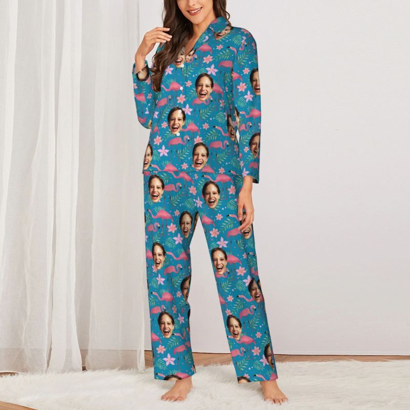 Personalisierte Pyjamas benutzerdefinierte Foto Flamingo Blumenmuster künstlerisches Design kreatives Geschenk für die Familie