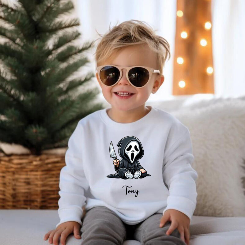 Personalized Children's Sweatshirt Ghost Face Kids Fun Halloween Gift