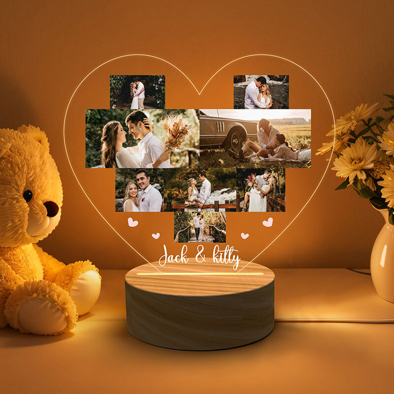 Personalized Picture Night Light Heart Shaped Pattern Romantic Gift for Valentine's Day