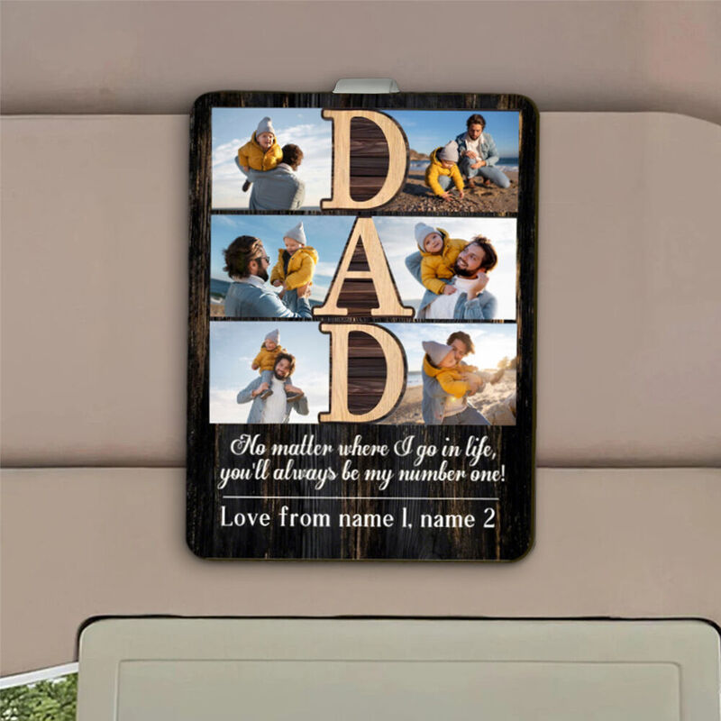 Clip personnalisé pour visière de voiture avec 6 photos Décorations de voiture en bois pour papa