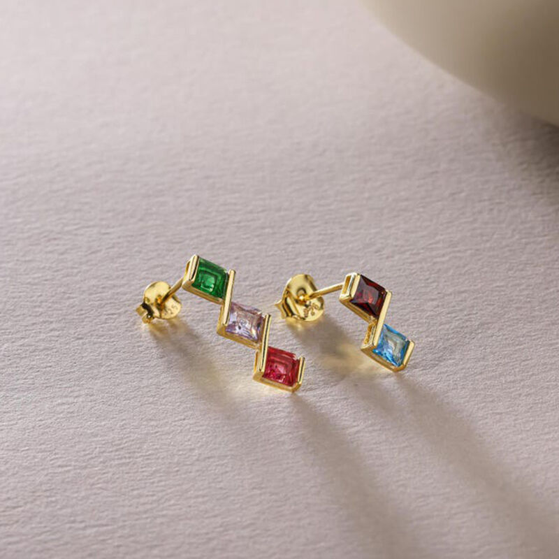 Personalized Square Birthstone Earrings Gift for Mom