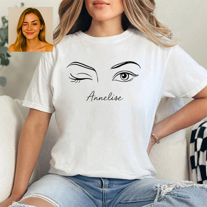 Maglietta personalizzata con foto degli occhi Disegno al tratto Design creativo Regalo creativo per i propri cari