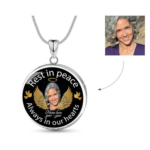 "Rest in Peace Always in Our Hearts" Custom Photo Memorial Necklace