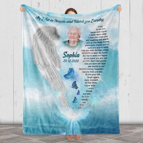 Manta para sofa personalizada con foto de mariposa alas de ángel para abuela