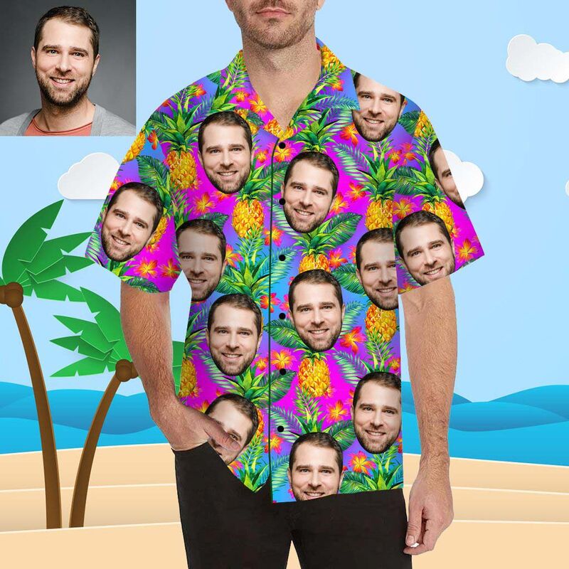 Custom Face Pineapple Men's All Over Print Hawaiian Shirt