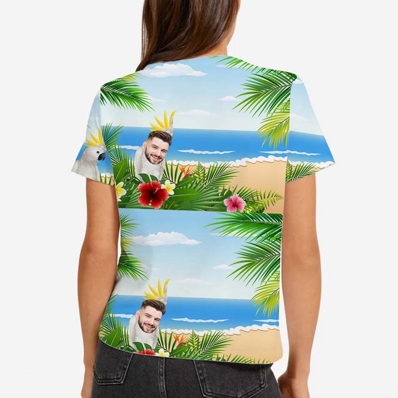 Personalized Face Hawaiian T-Shirt Printed With White Pet Parrot