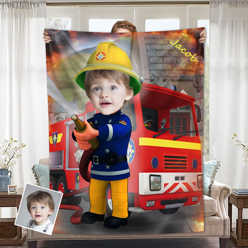 Personalized Custom Photo Blanket Fireman Fighting Fire Flannel Blanket