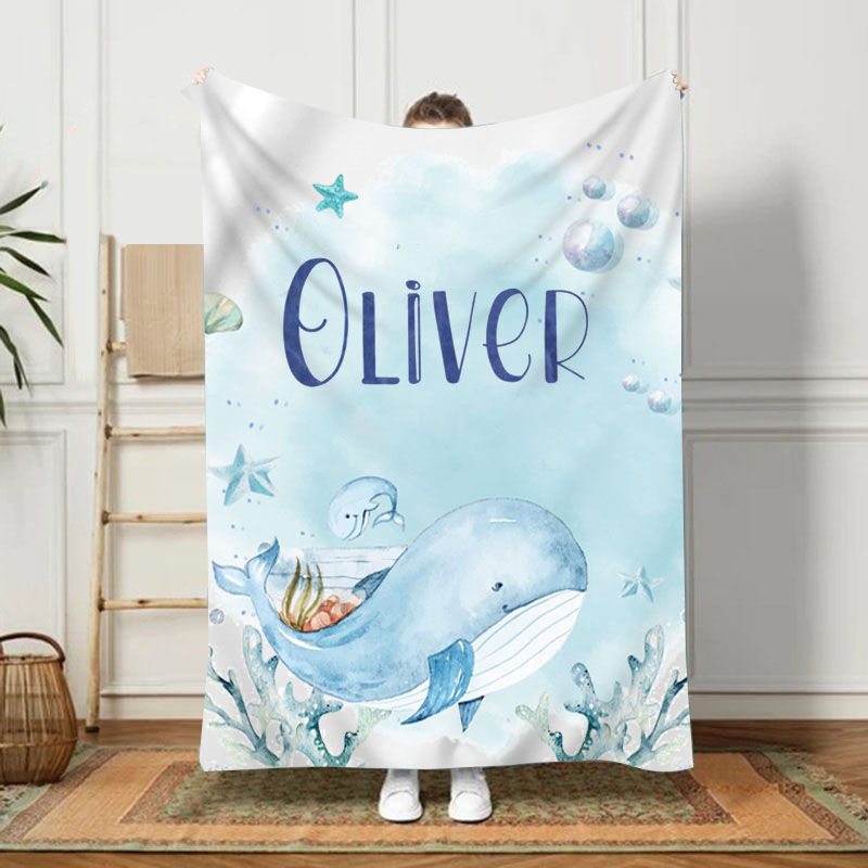 Custom Name Blanket Whale Pattern Cute Present