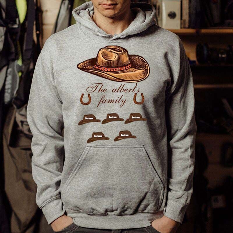 Personalized Hoodie with Custom Name Cowboy Hat Pattern Amazing Gift for Daddy