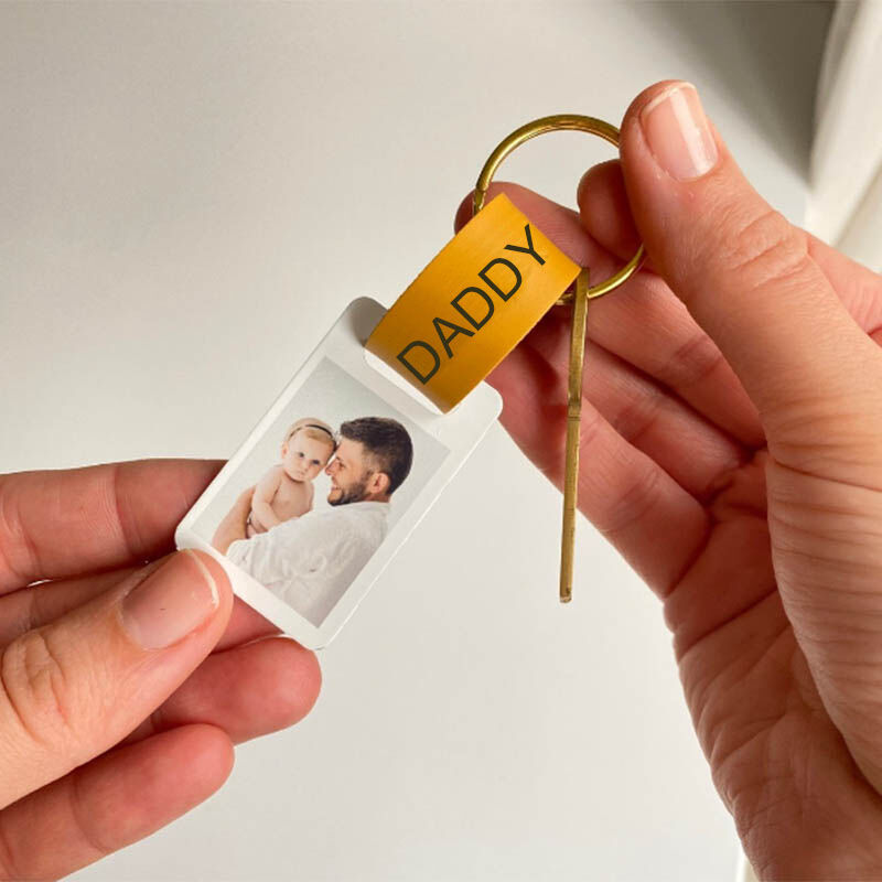 Llavero personalizado grabado de cuero de mini foto para papá