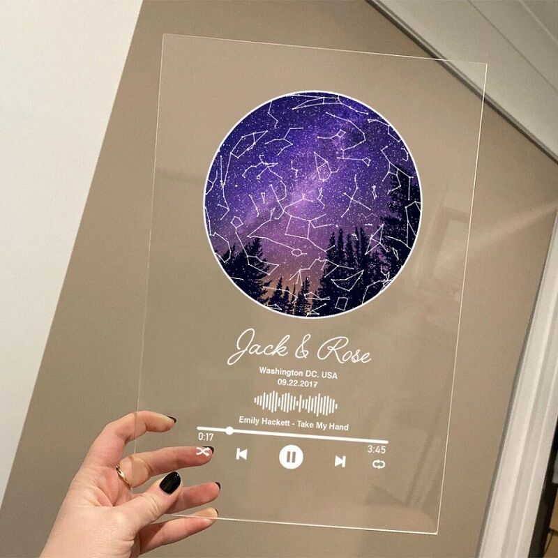 Personalized Acrylic Plaque Custom Special Day Star Map with Favorite Song Design Unique Anniversary Gift for Couple
