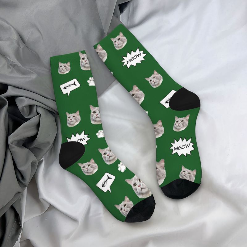 Personalized Face Socks with Cat Photo Added as a Gift for Pet Lovers