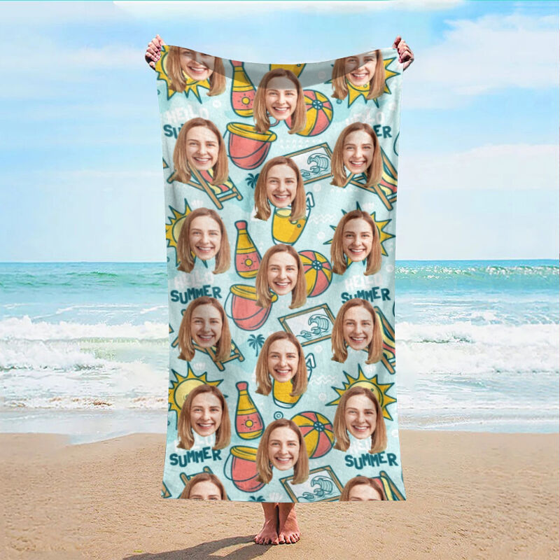 Personalized Photo Bath Towel with Sun Pattern Warm Gift for Family