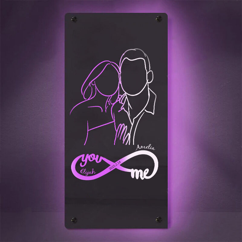 Personalized Mirror Lights Custom Lines Photo And Name Romantic Home Decoration