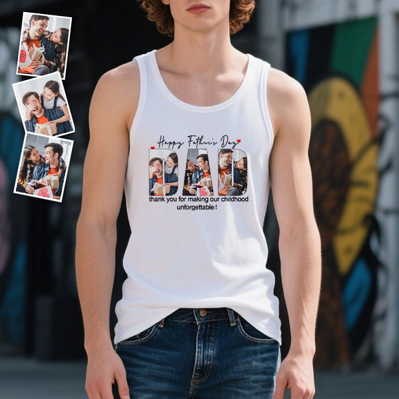 Personalized Tank Top Custom Photos DAD Shape with Warm Words Design Perfect Gift for Father
