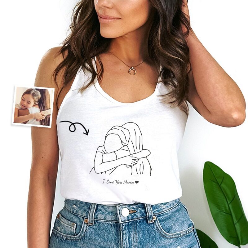 Personalized Tank Top Custom Mom and Kids Line Photo Warm Words Design Perfect Mother's Day Gift