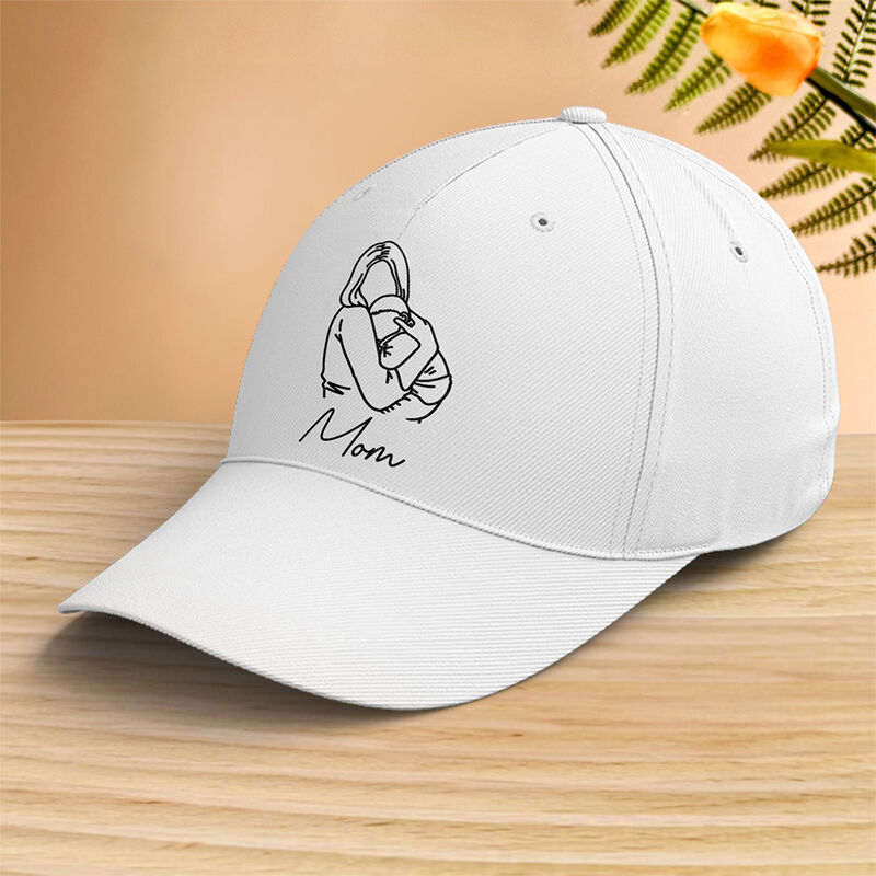 Personalized Hat Embroidered Custom Mom and Kids Photo Line Design Perfect Gift for Dear Mama