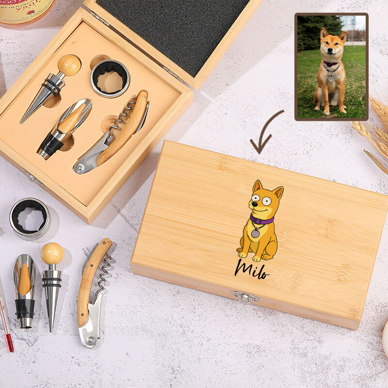 Juego de abrebotellas personalizado con foto de mascota personalizada y diseño de estilo opcional. Regalo perfecto para dueños de mascotas y amantes del vino.
