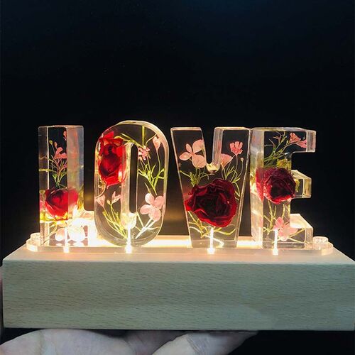 Custom Dried Flowers Resin Letter Lamp-Love