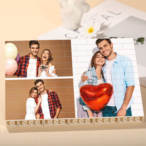 Personalized Building Block Puzzle Custom 3 Photos Brick Rectangle Valentine's Day Gift