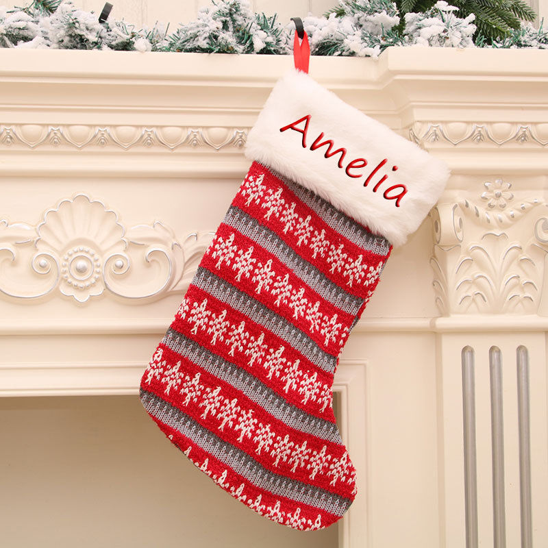 Personalized Red Striped Custom Name Christmas Socks