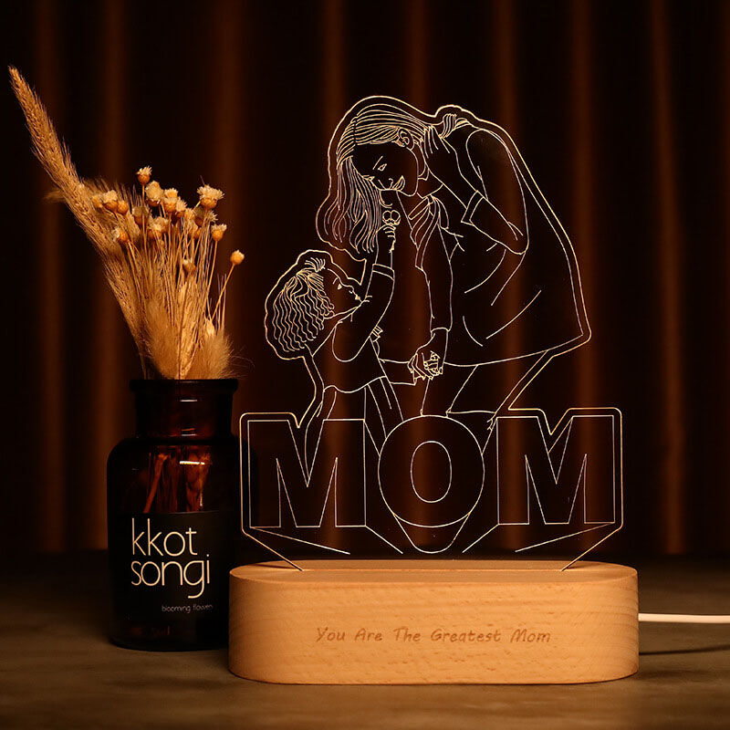 Personalized Photo Stick Figure Acrylic  MOM Night Light
