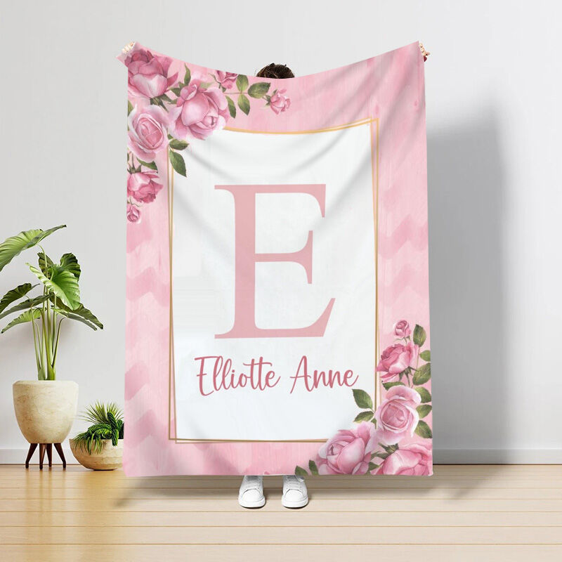 Personalized Name Pink Floral Blanket Beautiful Gift