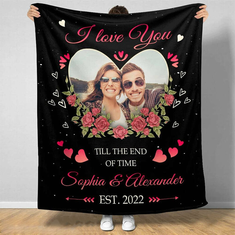 Personalized Picture Blanket with Beautiful Flower Pattern Romantic Present for Valentine's Day