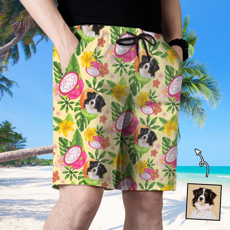 Personalized Picture Men's Beach Shorts with Pitaya Pattern Creative Present for Friend