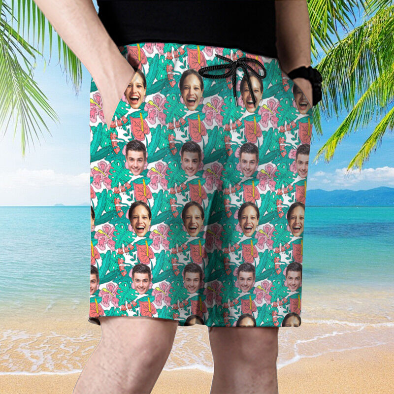 Personalized Picture Men's Beach Shorts Captivating Present for Dear Boyfriend