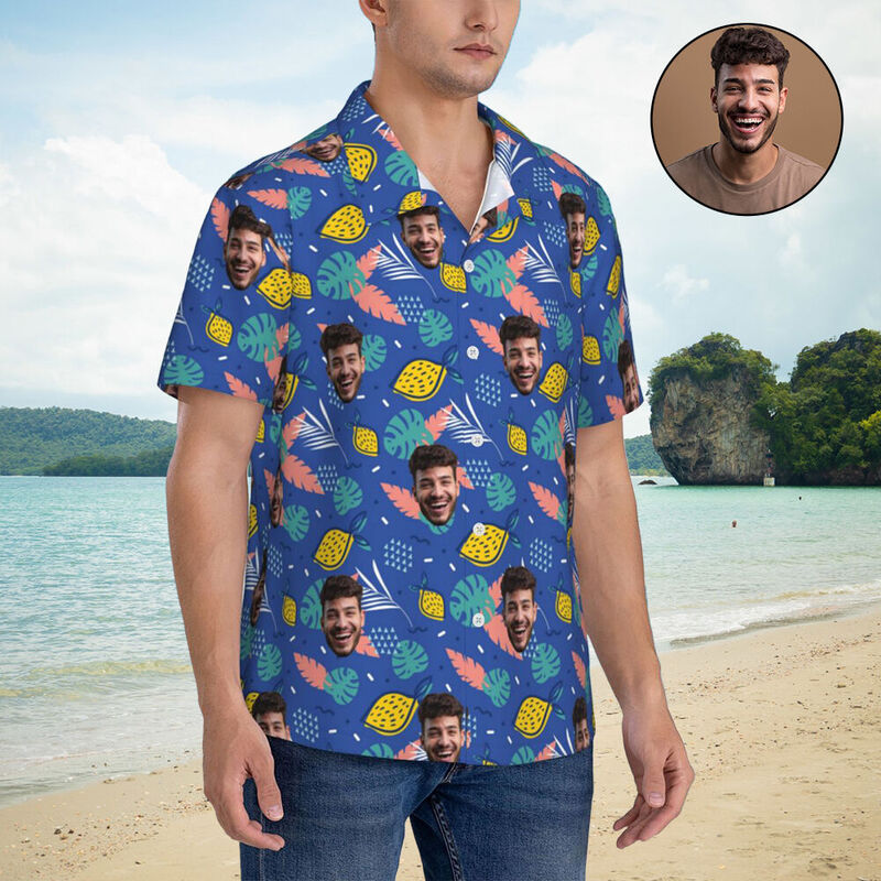 Personalisiertes Hawaiihemd Tropische Blätter Print Urlaub Geschenk für Männer