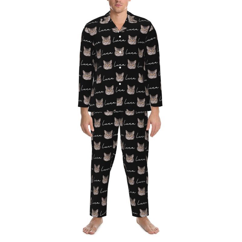 Personalized Pajamas Custom Pet Head Photo and Name Design Attractive Gift for Him Pet Lovers