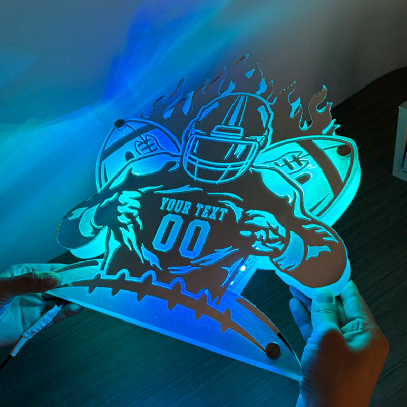 Personalized Rugby Player Mirror Lamp With Customized Numbers And Names For Rugby Lovers