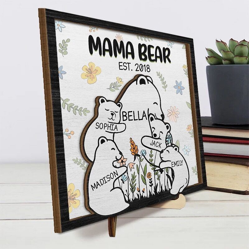 Cadre Puzzle Personnalisé Maman Ours avec Nom de Bébé Ours Design Adorable Cadeau pour la Fête des Mères