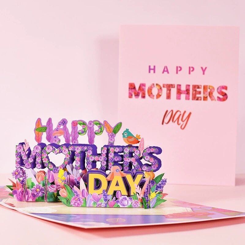 Carte Pop Up 3D Fête des Mères - Fleurs violettes - Beau cadeau pour maman