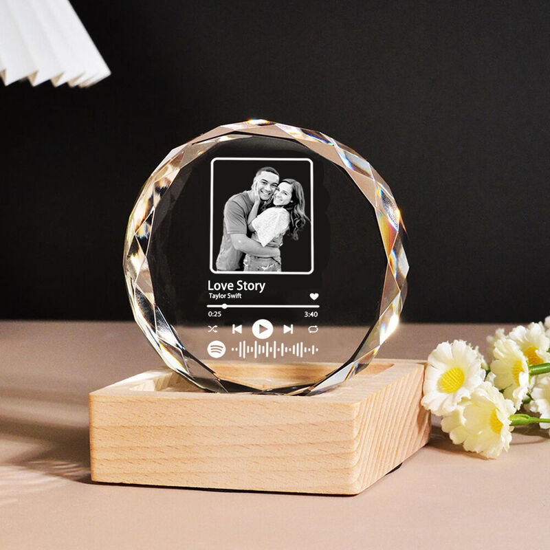 Foto de cristal grabada personalizada con código de Spotify personalizado, regalo para parejas