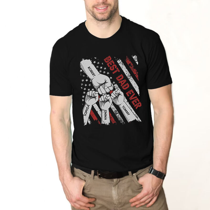 Personalized T-shirt Best Dad Ever Fist Bumps Custom Name Design Perfect Gift for Father's Day
