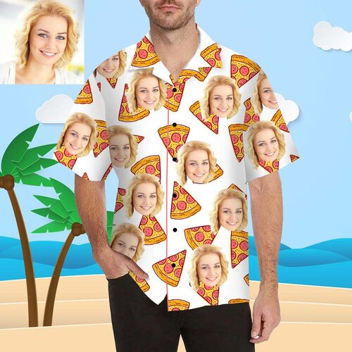 Stampa Maglietta Personalizzata con Viso Stile Hawaiano e Pizza per Uomo